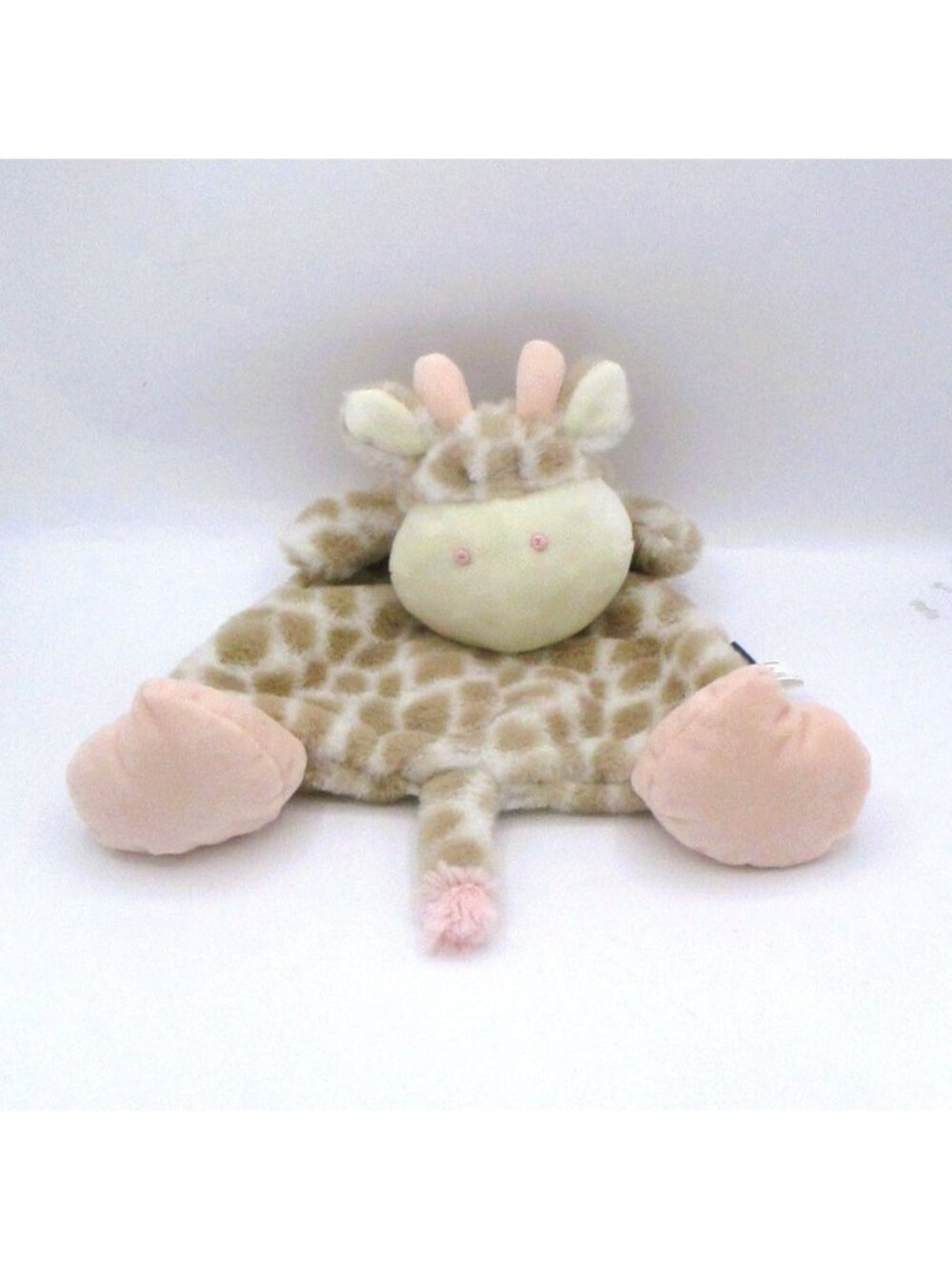 Demdaco Giraffe Lovey Plush Rattle Blanket Baby Toy Tan & Pink 12"x12"